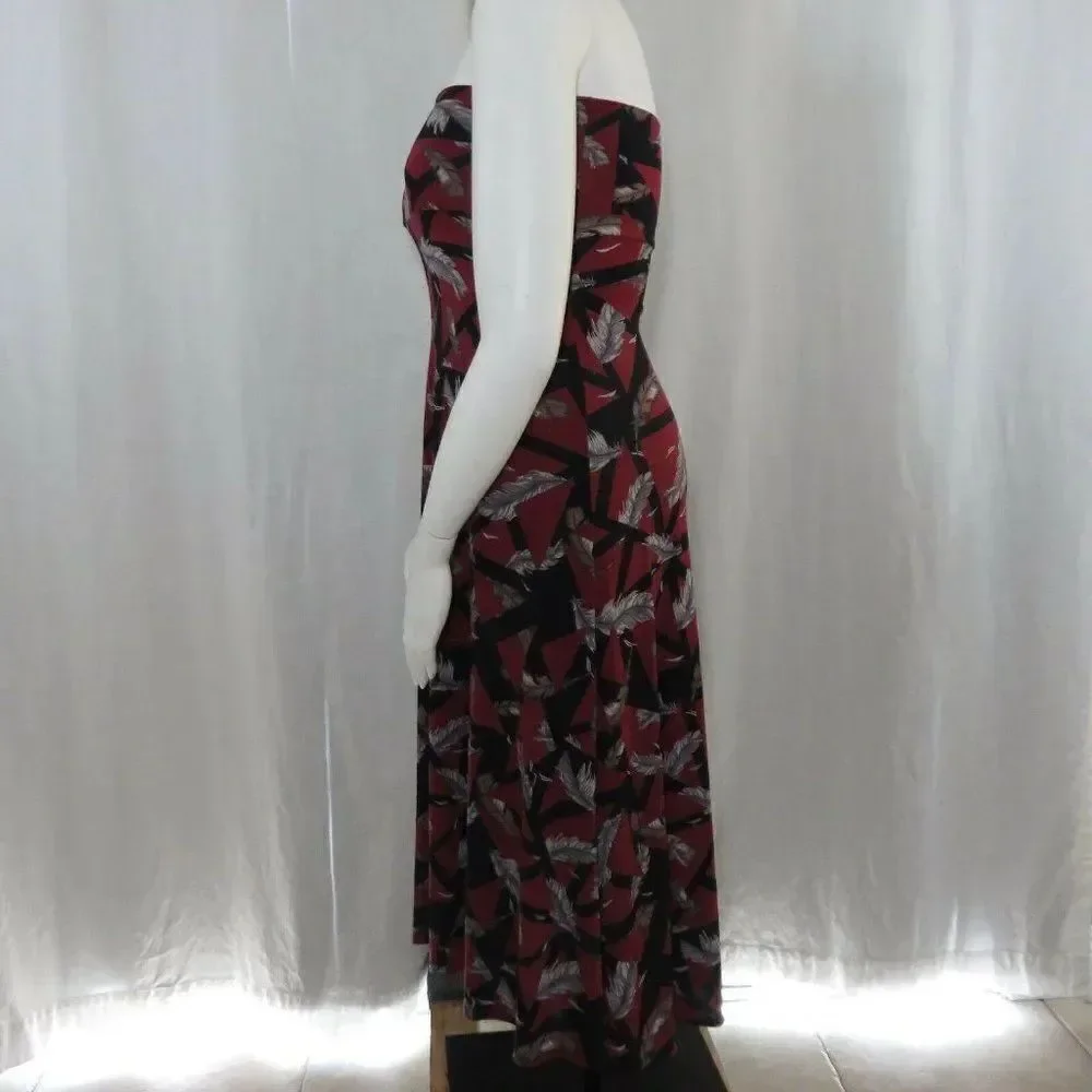 New LuLaRoe Burgundy Black Gray Feather Print 2XS XXS Maxi Skirt Long Made USA
